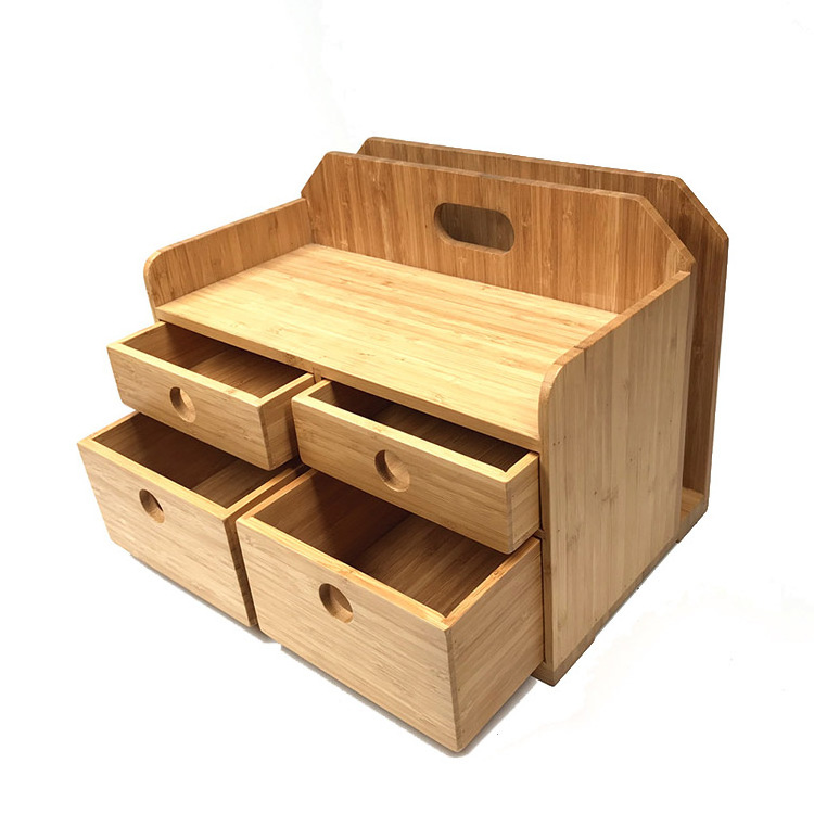 Wholesale Four Drawer And Three Tier Rectangle Office Home School Supplies Table Top Storage Bamboo Desk Drawer Organizer