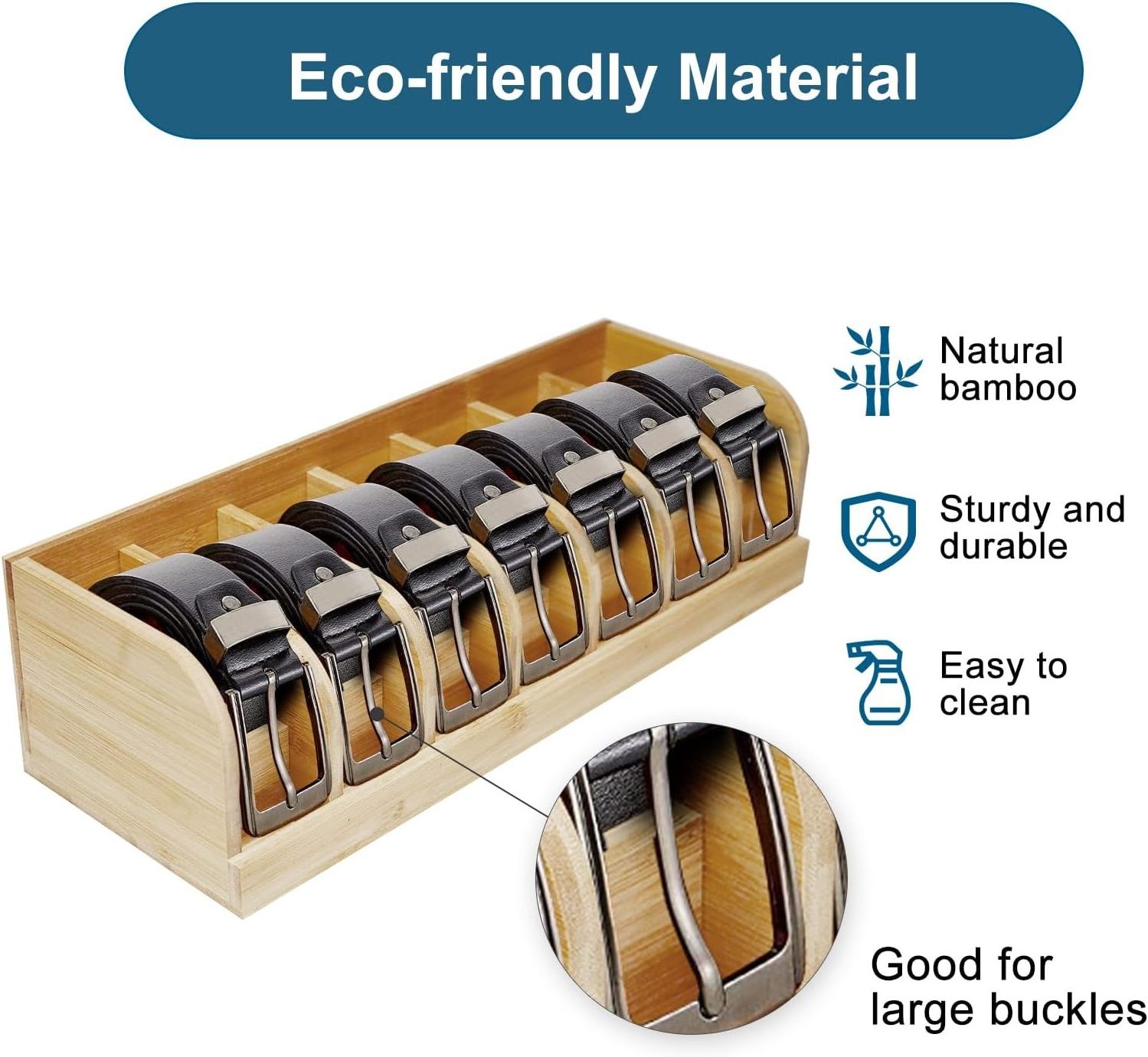 Eco- Friendly Bamboo Belt Storage Box Organizer for Drawer Wooden Closet Accessories Wood Belt Buckle Display Case