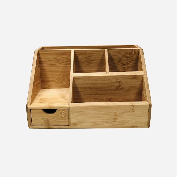 ECO-Friendly Bamboo Wood Desktop Organizer Brown Drawer Set Middle Size Desk Makeup Organizer With Mini Drawer For School Office