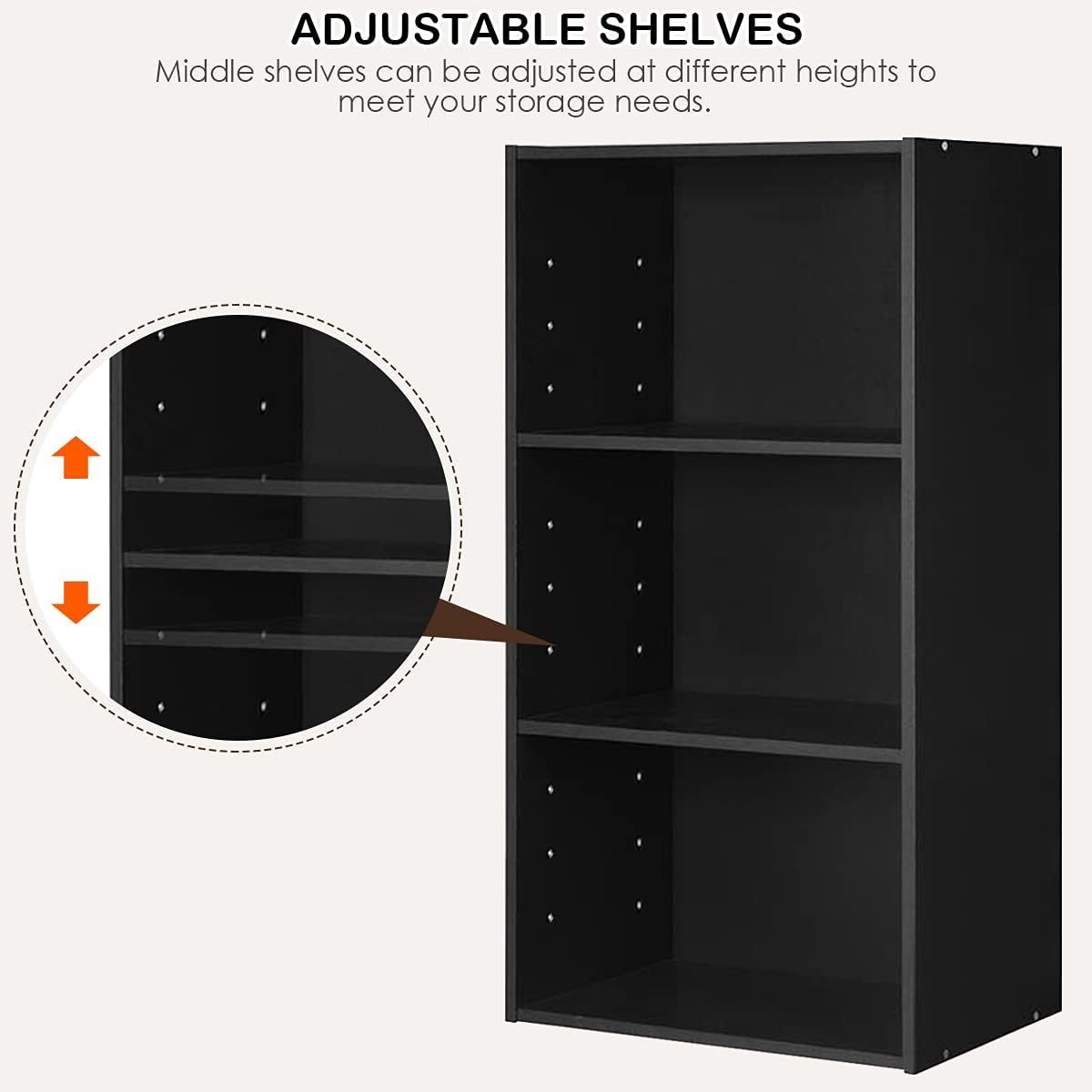 Legend Wholesale Three  Shelf Office Library Bookcase Wooden  Storage Display Rack Solid Wood Black Bookshelf for Bedroom