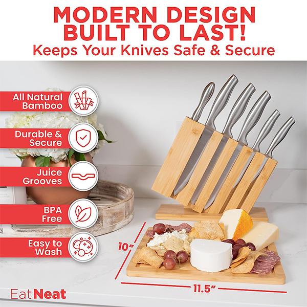 Wholesale Kitchen Essentials Bamboo Knife Block Cutting Board 8 Piece Stainless Steel Chef Knife Set for Kitchen With Block