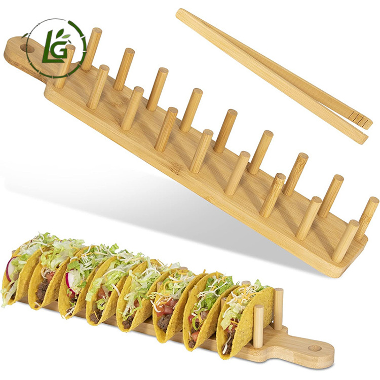 Legend High Quality fiber taco holder stand porta grille tacos bar serving set bamboo wooden taco holder for house use