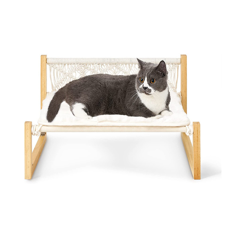 Wholesale Cat Bed Hammock with Blanket Floor Standing Breathable Wooden Cat Chair Pet Resting Hammock For Indoor