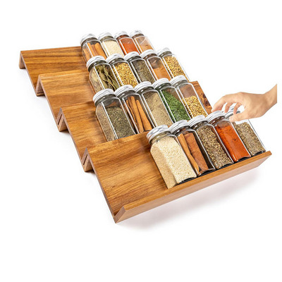 Factory OEM/ODM glass Spice jar Rack Organiser Acacia bamboo Wood Spice Tray Drawer Organizer kitchen spice rack for countertop