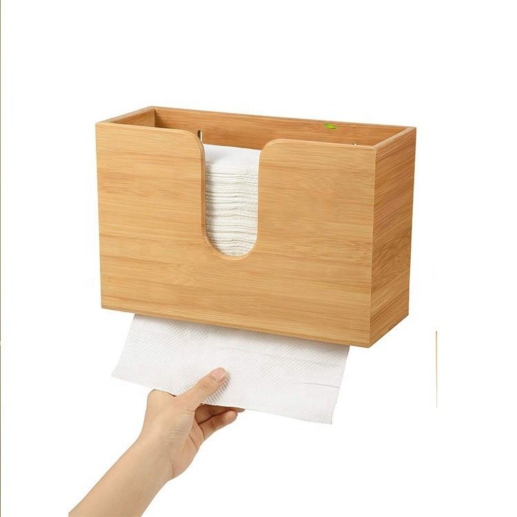 Bamboo Paper Towel Dispenser Wall Mount Paper Towel Holder for C-fold/Z-fold/Trifold/Multifold Hand Towels