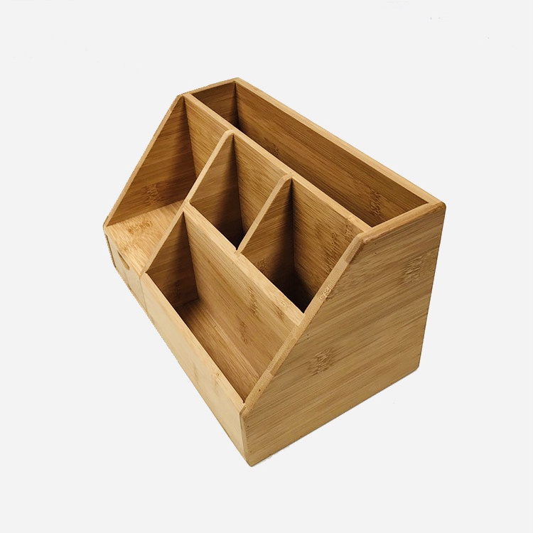 Multifunction Bamboo Desktop Stationery Organizer  Fully Assembled Wood Office Pen Holder Box With Drawer