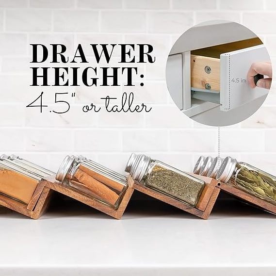 Factory OEM/ODM glass Spice jar Rack Organiser Acacia bamboo Wood Spice Tray Drawer Organizer kitchen spice rack for countertop