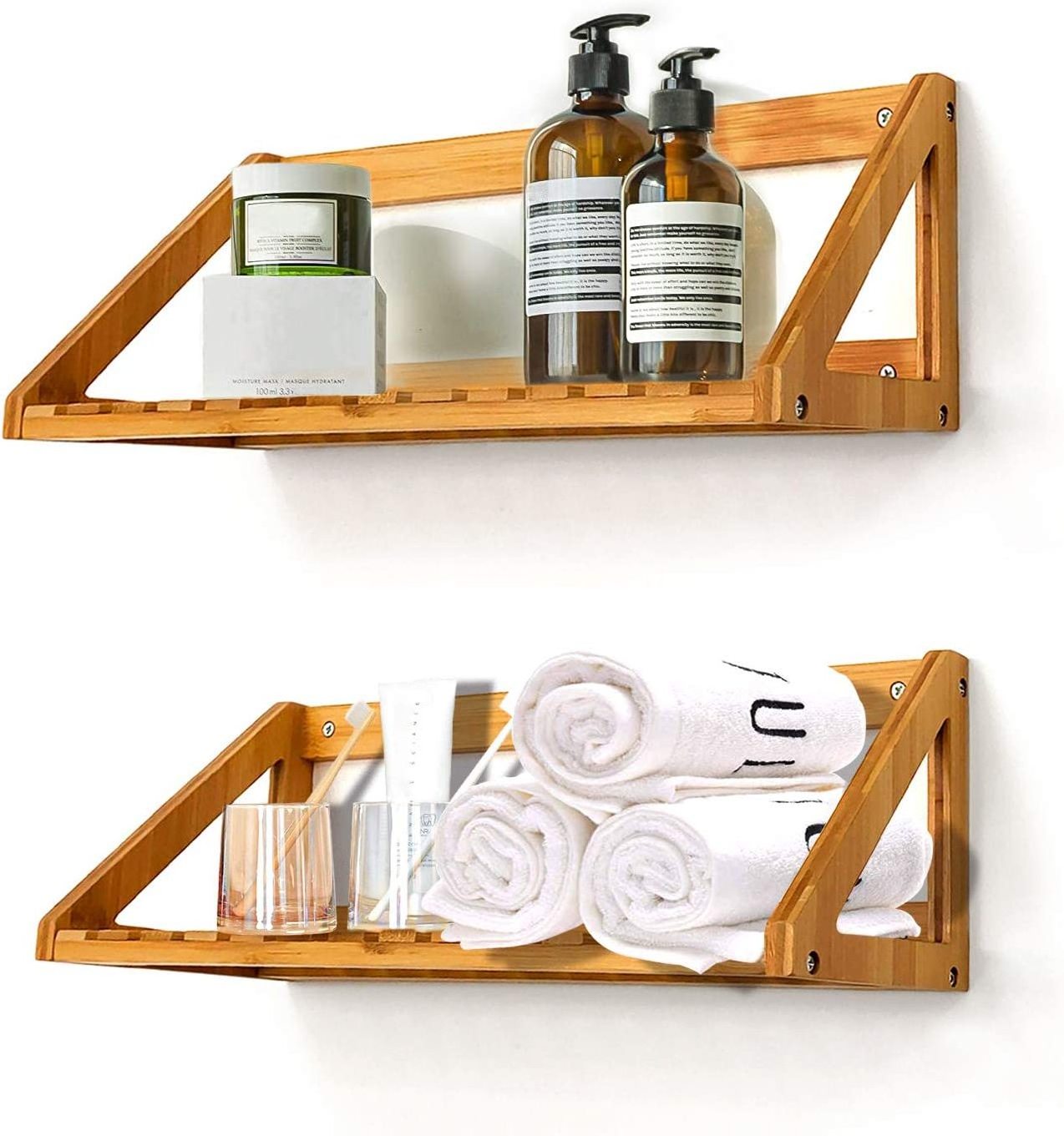 Legend OEM/ODM Mural Shower Caddy Hanging Estantes De Pared Etagere Mural Eco-Friendly 2 Pieces Bamboo Wall Shelves For Sundries