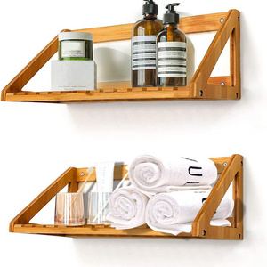 Legend OEM/ODM Mural Shower Caddy Hanging Estantes De Pared Etagere Mural Eco-Friendly 2 Pieces Bamboo Wall Shelves For Sundries