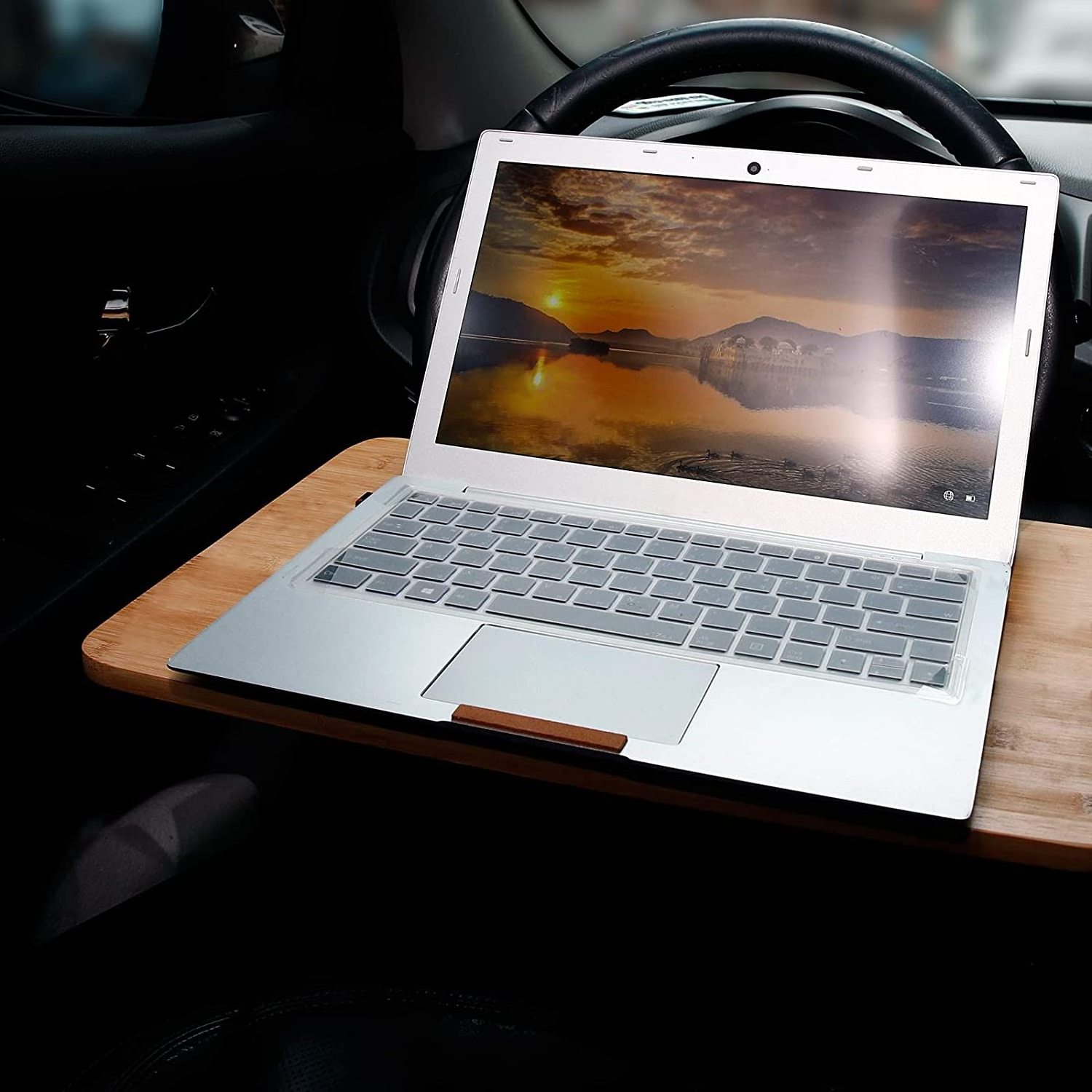 Legend Portable Car Desk Tablet Tray Eating Table Computer Laptop Car Cup Holder Bamboo Wood Steering Wheel Desk Tray for Travel