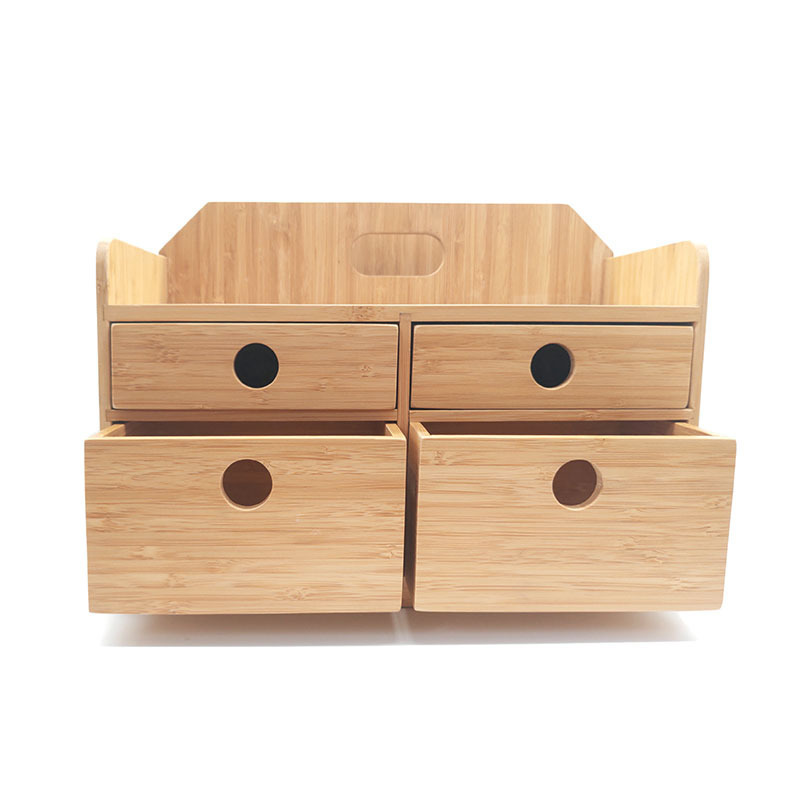 Wholesale Four Drawer And Three Tier Rectangle Office Home School Supplies Table Top Storage Bamboo Desk Drawer Organizer