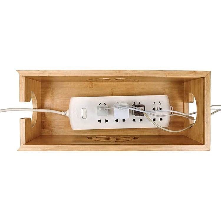 2022 NEW Design Bamboo Cable Management Box Organizer For Extension Cord Power Storage Solid Wooden Cable Storage Box For Home