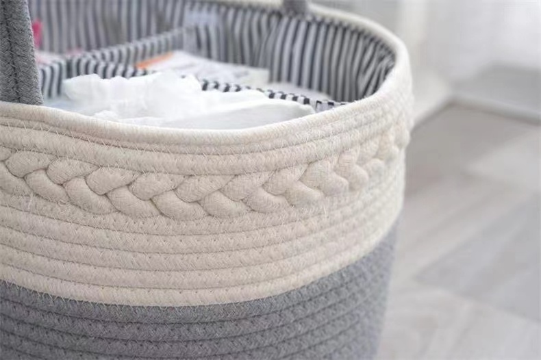 Large Cotton Rope Baby Diaper Caddy Organizer Nursery Storage Bin Basket Diaper Cabinet Removable Inserts Foldable Organizer