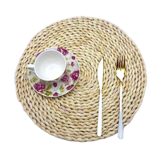 Handmade Natural Color Rattan Table Charger Tray Hollow Wicker Modern Bohemian Holiday Christmas Kitchen Dining Table Cushion