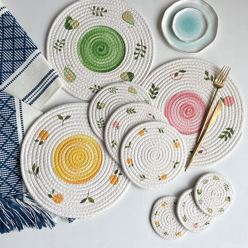 Wholesale Round Braided Natural Woven Placemats Heat Resistant Cotton Placemat Dining Table