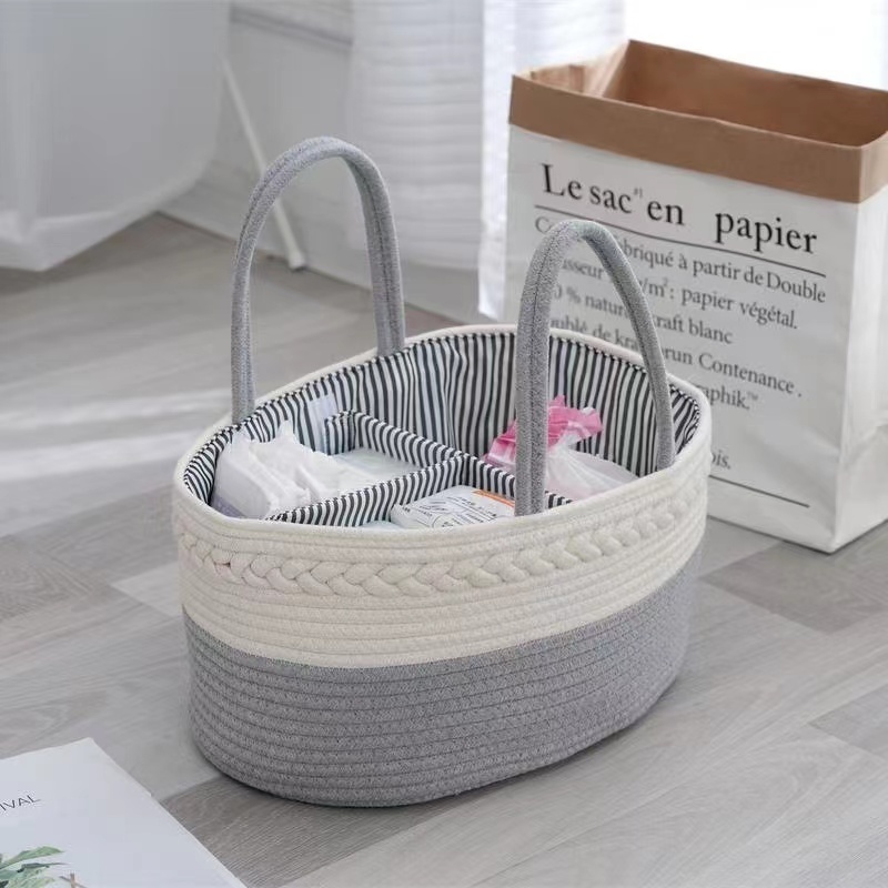 Large Cotton Rope Baby Diaper Caddy Organizer Nursery Storage Bin Basket Diaper Cabinet Removable Inserts Foldable Organizer