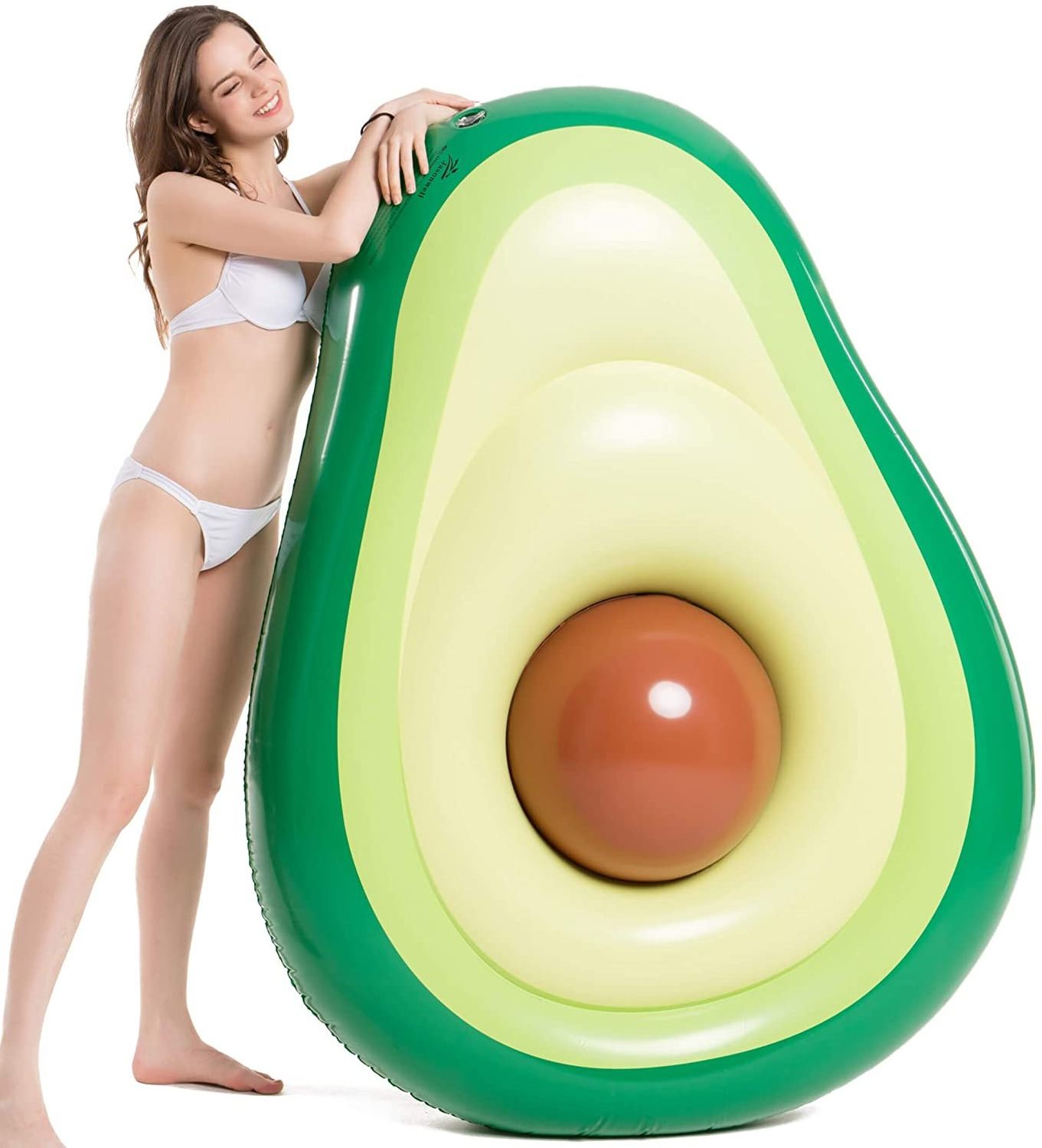 Inflatable Avocado Pool Float Floatie with Ball Water Fun, Summer Beach Swimming Floaty Party Toys Lounge Raft