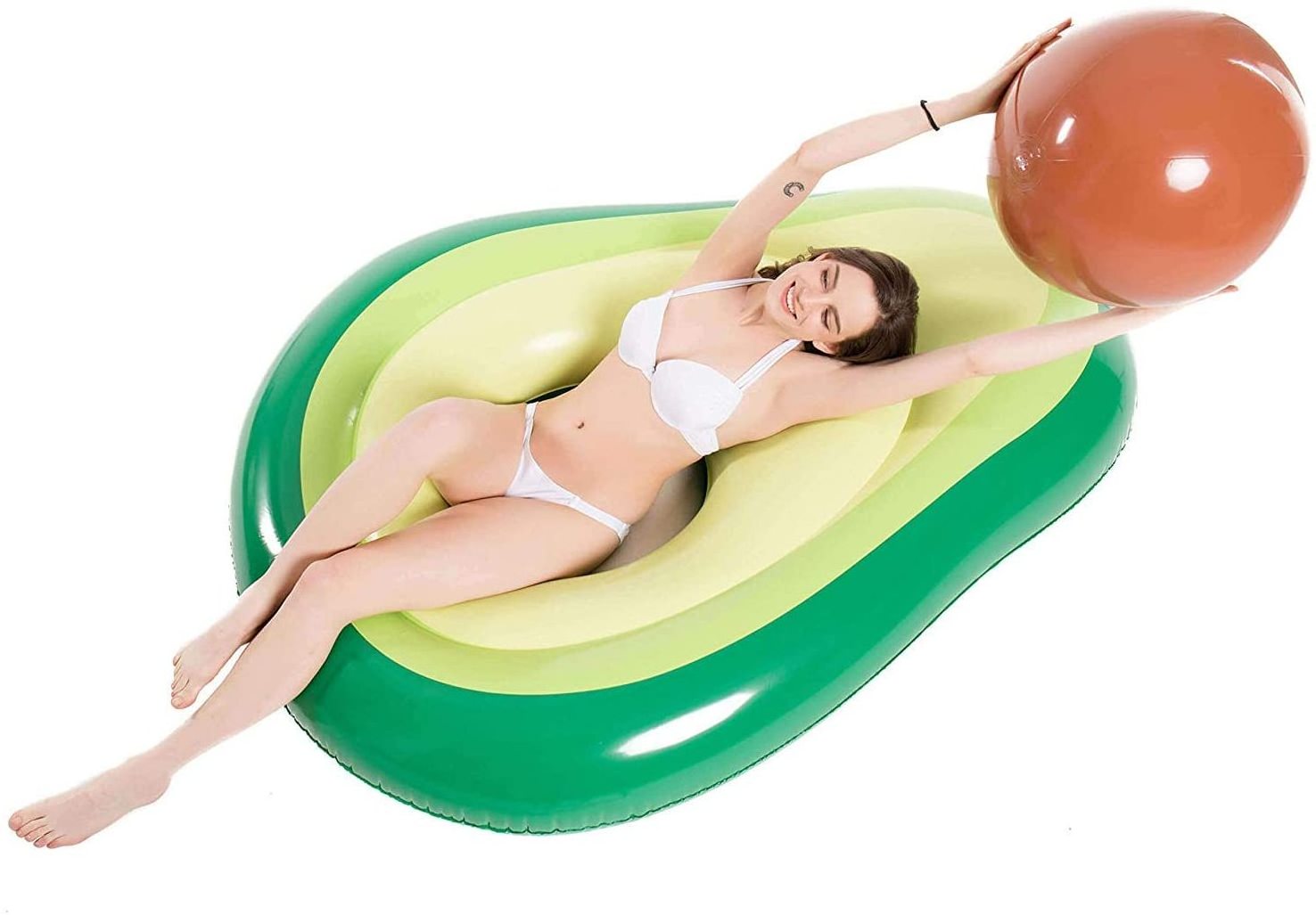 Inflatable Avocado Pool Float Floatie with Ball Water Fun, Summer Beach Swimming Floaty Party Toys Lounge Raft