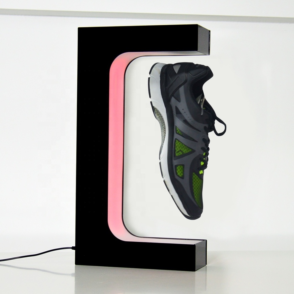 Customization sneaker color lighting  rotating magnetic levitating shoe display Magnetic floating shoe display for rack stand