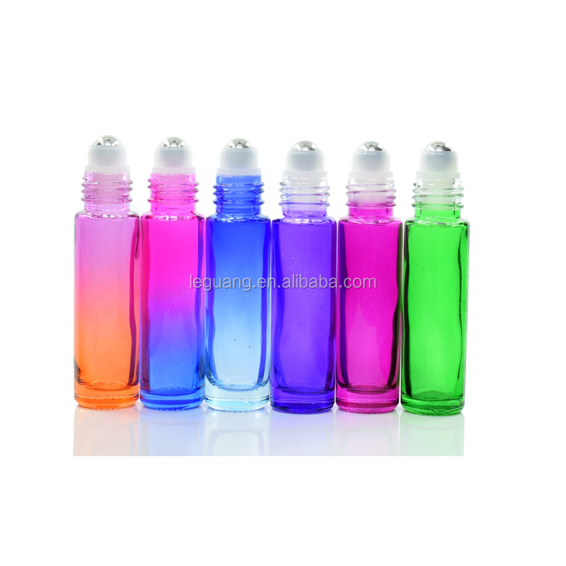 Fashion Round Perfume Oil Bottles Refill Blue Amber Color 10ml 5ml Deodorant Roll on Bottle Glass 3ml with Stainless Steel Ball