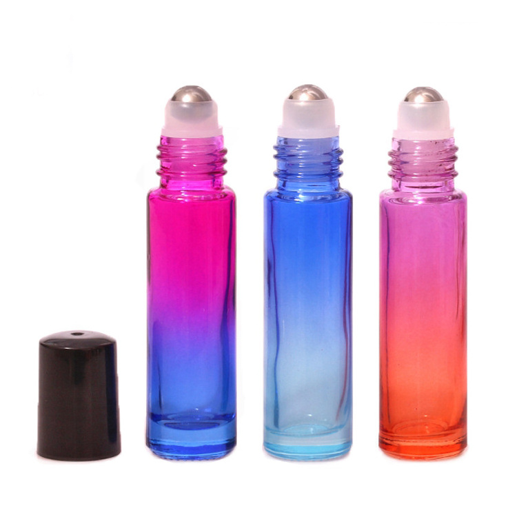 Fashion Round Perfume Oil Bottles Refill Blue Amber Color 10ml 5ml Deodorant Roll on Bottle Glass 3ml with Stainless Steel Ball