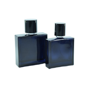 Low MOQ 30ml 50ml Dark Blue Glass Rectangle Screw Cap Men Cologne Perfume Spray Bottles