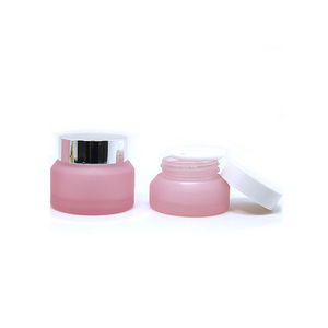 Customized 15g 30g 50g Face lotion Cream Frosted Glass Cosmetic Jars with plastic lids Slanted Pink Jar Glass