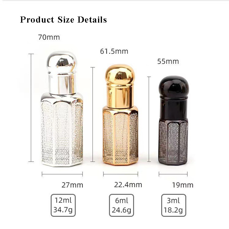 Glass aroma essence Oil Bottles Fancy Design 6ml 12ml Mini Small Refillable Glass Perfume Roller Glass Serum Oud Attar Bottle