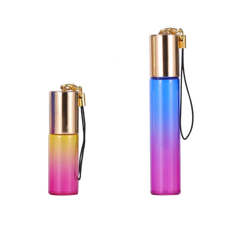 5ml 10ml Perfume Oil Roll On Glass Bottle With Roller Steel Ball Colorful Rainbow Slim Roll on Bottle and Cap with rope