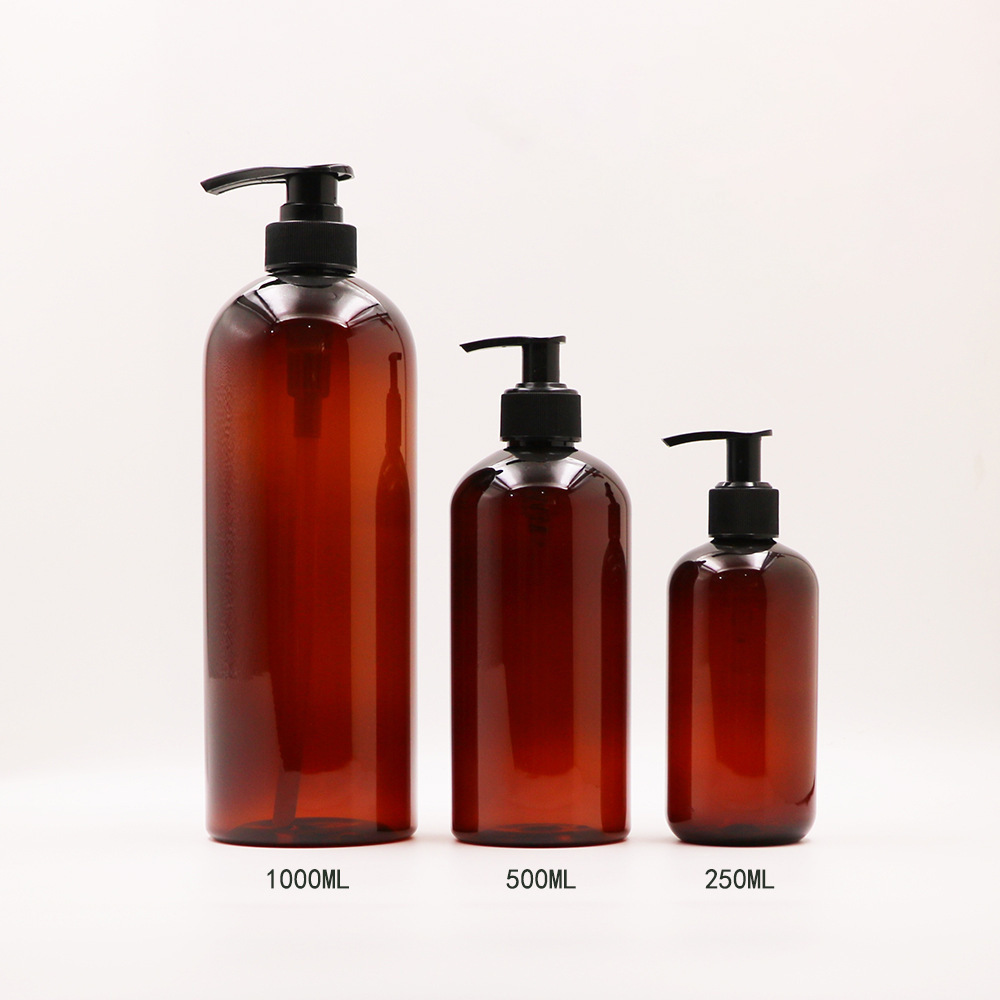 1L Amber Bottles Plastic Serum Dispensing 1000ml PET Shower Gel Lotion Pump Cosmetic Packaging 250ml 500ml Shampoo Bottle 1000ml