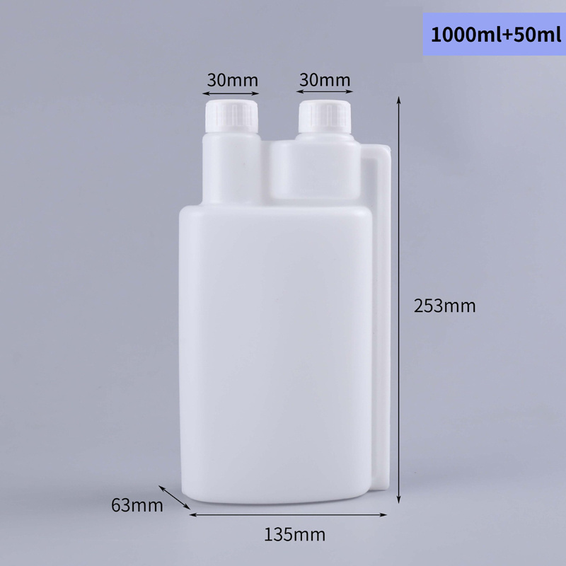 Plastic Twin Neck Measuring Dosing Bottle HDPE Empty 1000ml with 50ml Liquid Medicine Chemical Dual Chamber 120ml 500ml Bottles