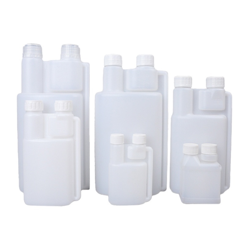 Plastic Twin Neck Measuring Dosing Bottle HDPE Empty 1000ml with 50ml Liquid Medicine Chemical Dual Chamber 120ml 500ml Bottles