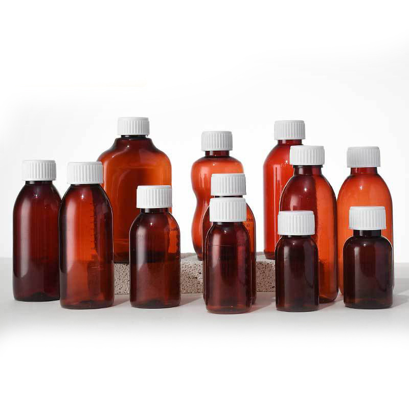 Wholesale Amber PET Plastic Medicine Liquid Bottle 250ml Empty Cough Syrup Bottles with Seal Available in 50ml 60ml 100ml