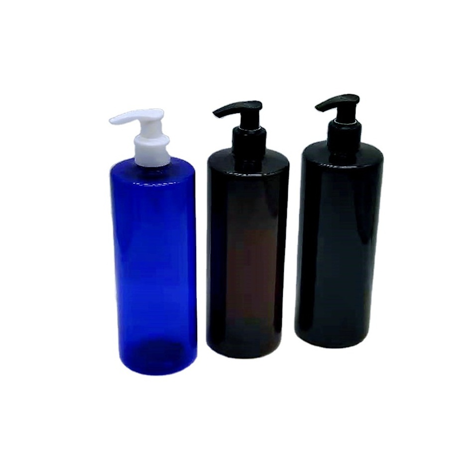 Flat Shoulder Black White Clear Blue 16oz Cosmetics Plastic Emulsion Lotion Pump Bottle Empty PET  Shampoo Bottle