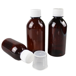 Wholesale Amber PET Plastic Medicine Liquid Bottle 250ml Empty Cough Syrup Bottles with Seal Available in 50ml 60ml 100ml