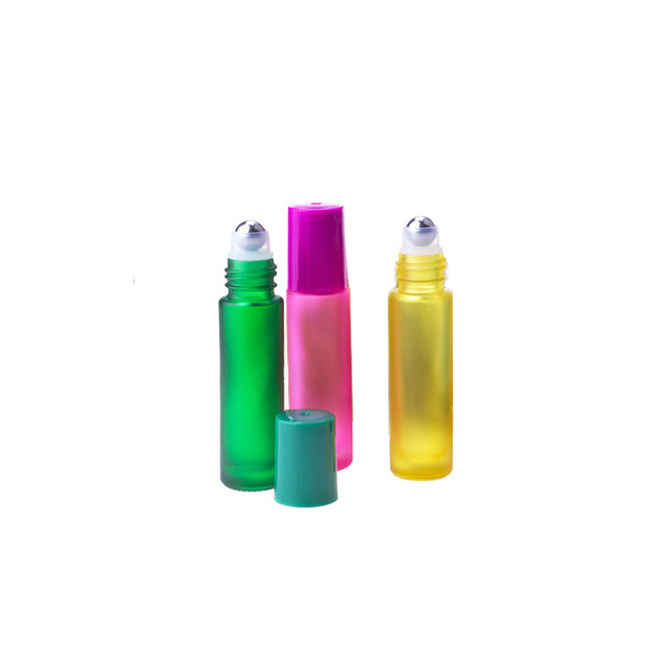 Luxury Cylindrical Glass Perfume Oils Roll On Bottle with Roller Ball 5ml 10ml Green Blue Pink Essential Oil Eye Cream Package