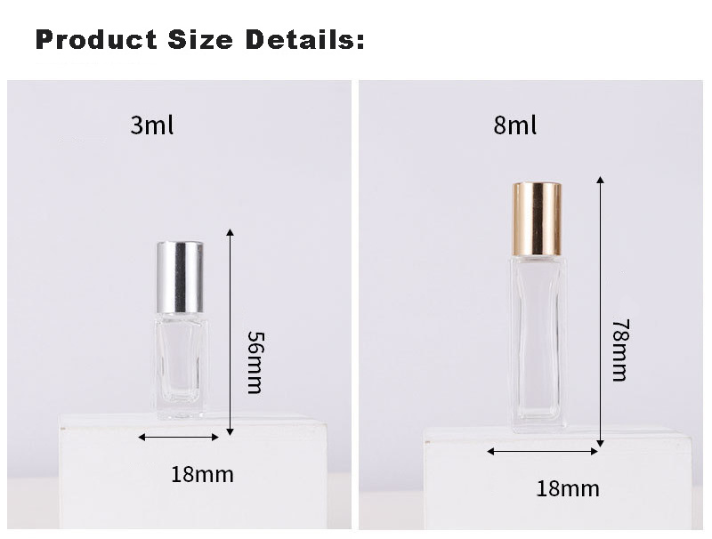 Empty Cosmetic 10ml Roll on bottle Dubai 3ml 8ml Transparent Square Roll Ball On Perfume Bottles With Gold Black Cap