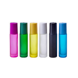 Luxury Cylindrical Glass Perfume Oils Roll On Bottle with Roller Ball 5ml 10ml Green Blue Pink Essential Oil Eye Cream Package