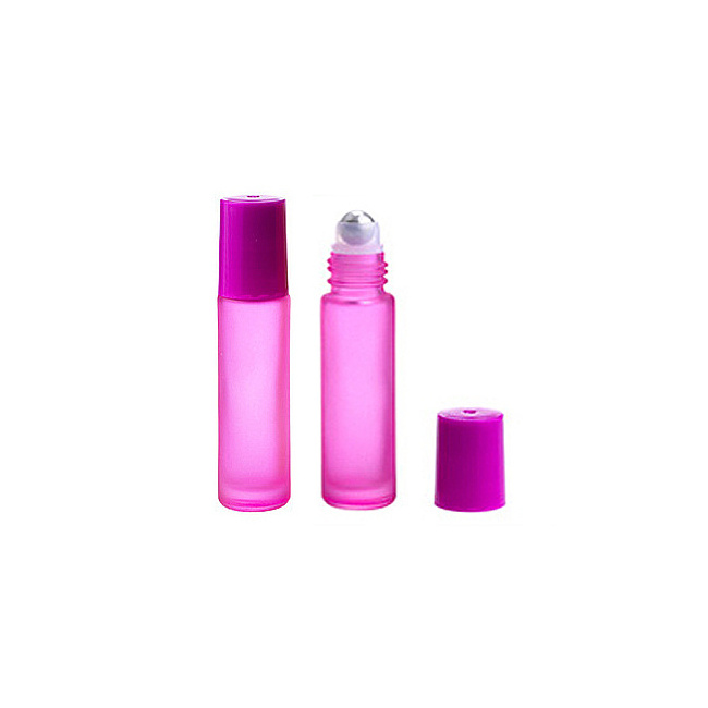 Luxury Cylindrical Glass Perfume Oils Roll On Bottle with Roller Ball 5ml 10ml Green Blue Pink Essential Oil Eye Cream Package