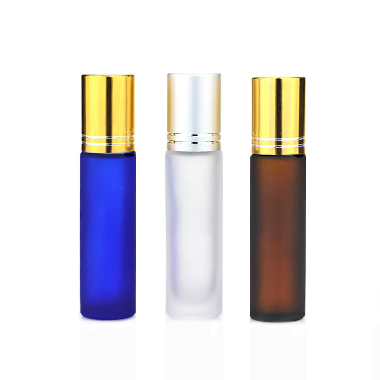 Fashion Round Perfume Oil Bottles Refill Blue Amber Color 10ml 5ml Deodorant Roll on Bottle Glass 3ml with Stainless Steel Ball