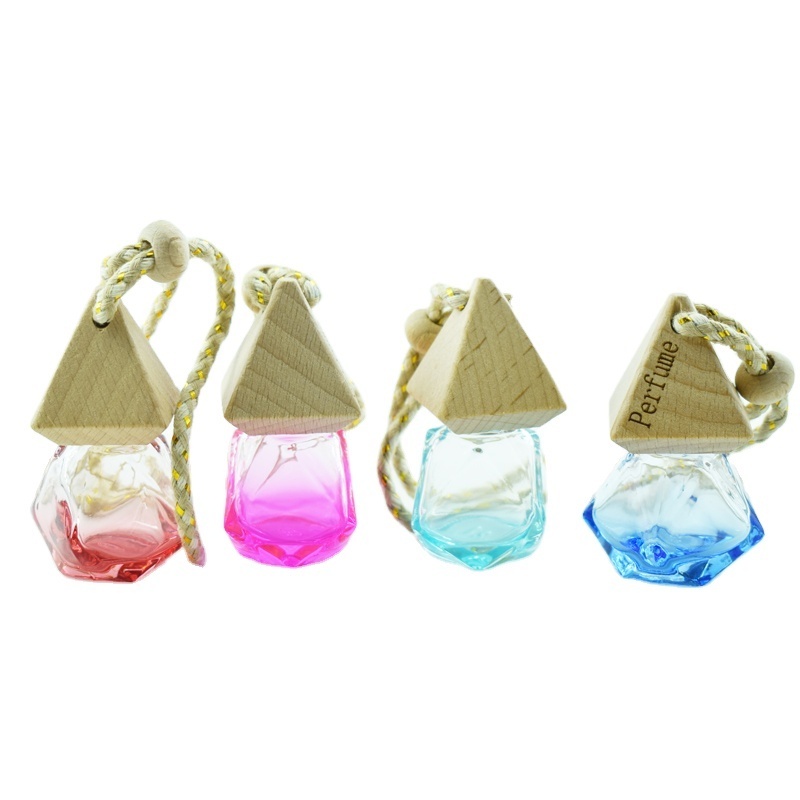 10ml Perfume Air Freshener Bottle Different Shape Iridescent Empty Vent Car Aroma Diffuser Glass Bottle Hanging With Wooden Cap