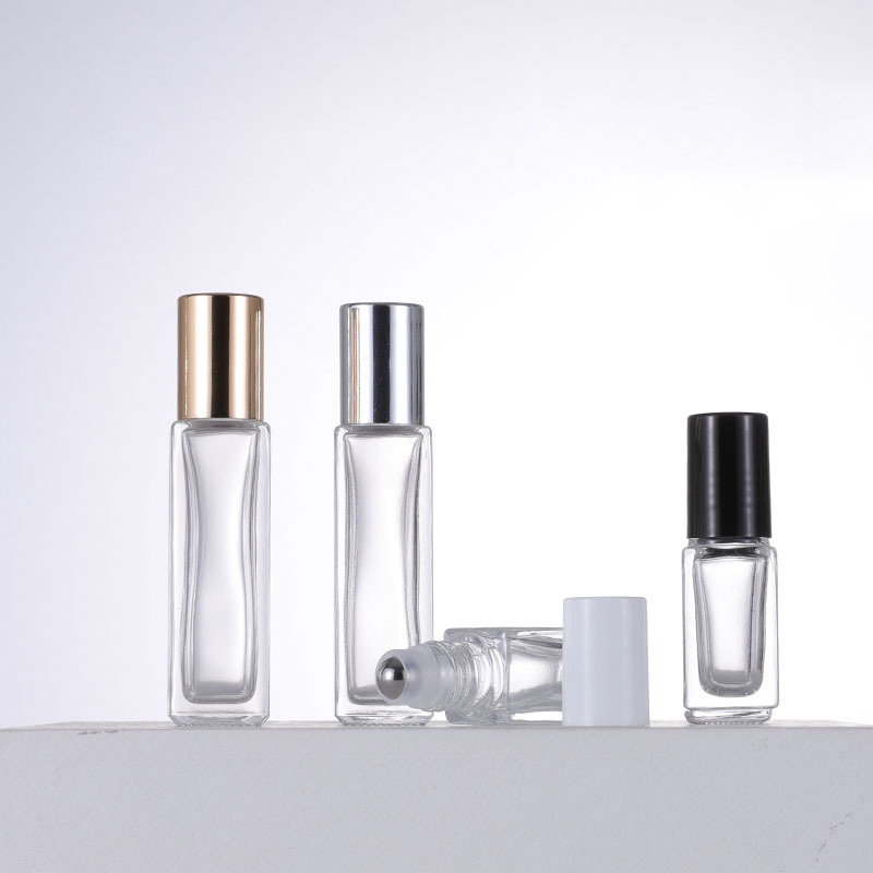 Empty Cosmetic 10ml Roll on bottle Dubai 3ml 8ml Transparent Square Roll Ball On Perfume Bottles With Gold Black Cap