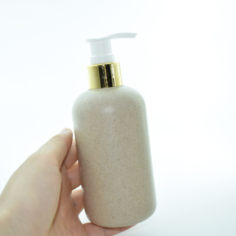 Biodegradable Cosmetic Container 100ml Wheat Straw PLA Round Shampoo Bottle Factory Supplier 100ml 250ml 300ml 500ml with Black