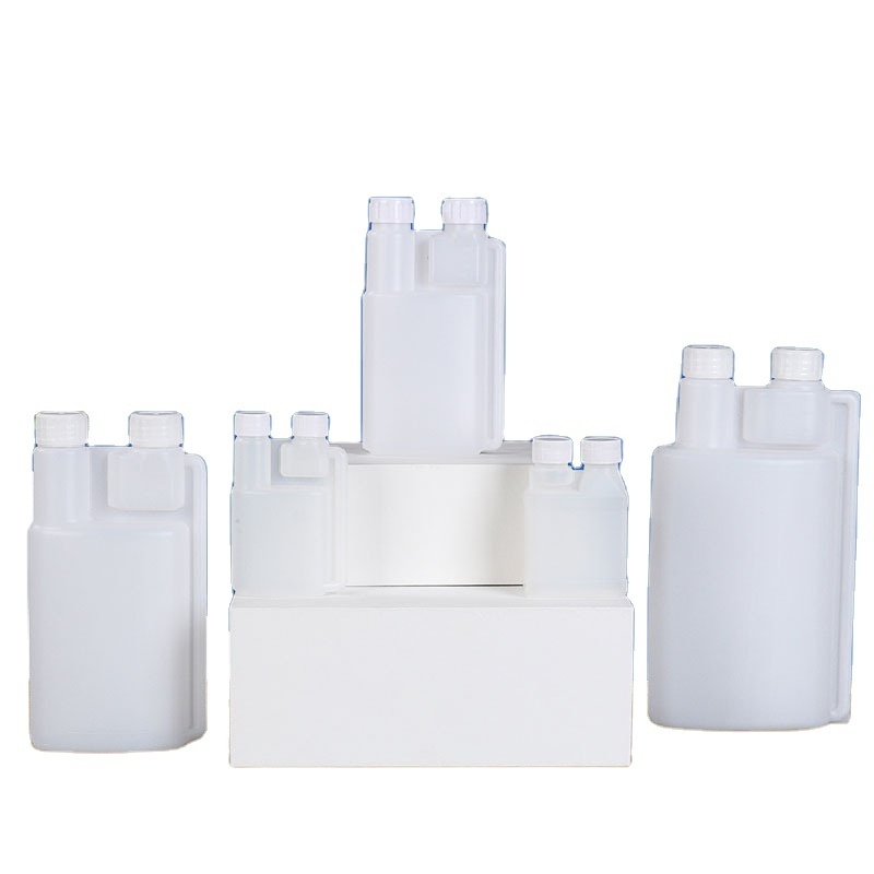 Natural 1000ml 1L Double Neck HDPE Dual Chamber  Plastic Dosing Bottle Twin Neck Chemical Dose Measuring Plastic Bottle