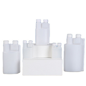 Natural 1000ml 1L Double Neck HDPE Dual Chamber  Plastic Dosing Bottle Twin Neck Chemical Dose Measuring Plastic Bottle