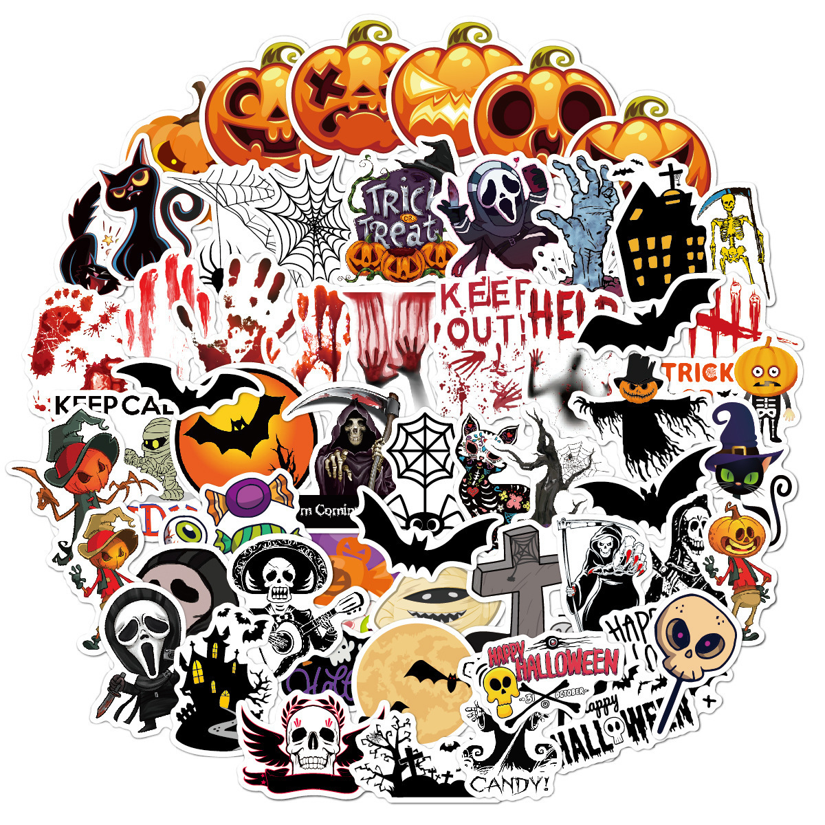 Halloween bash horror jack-o-lantern ghost bat party stickers waterproof suitcase notebook decoration stickers