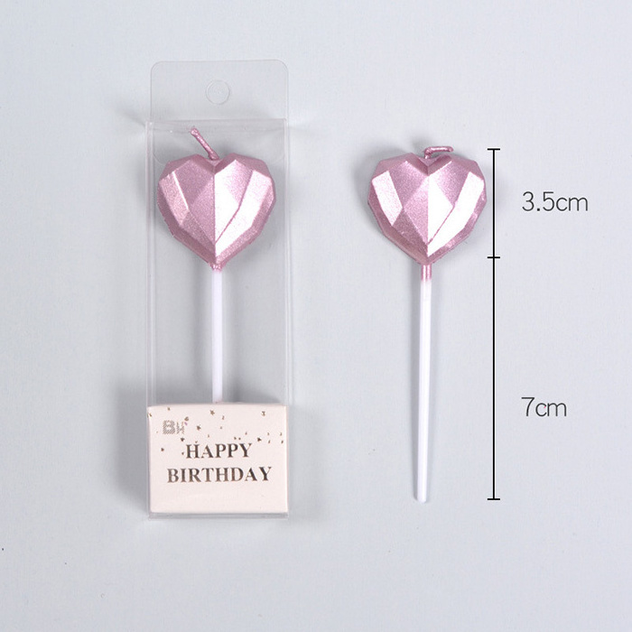 Happy Birthday Candle 3D Star Heart Shaped Gold Birthday Candles