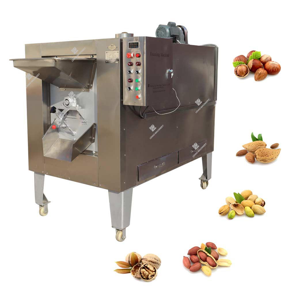 LEHAOeasy operation 100 kg / h stainless steel portable peanut roaster machine 100kg