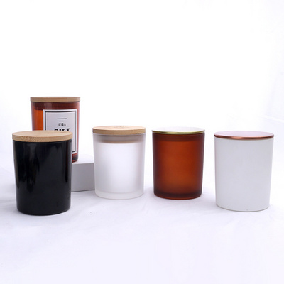 Round 6oz Frosted Amber Glass Candle Jars White Black 7oz 220ml Candle Holder with Bamboo Aluminium Lids