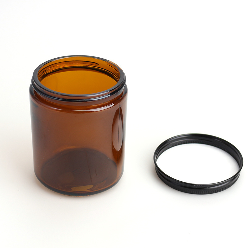 Wholesale Cylinder Empty 8oz 250ml Amber Glass Holders Candle Jar with Lid for Candle Making